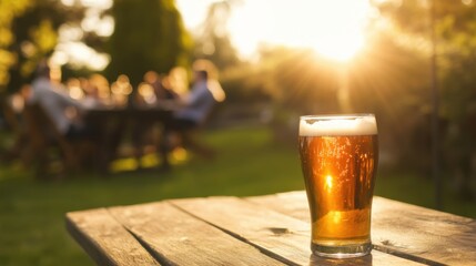 Moderate drinking with a glass of craft beer at a casual backyard gathering. Featuring relaxation and moderation