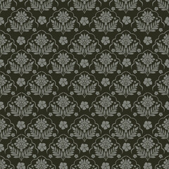 Abstract seamless pattern with hand drawn vintage groovy daisy flowers.