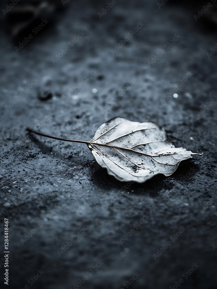 Poster Close up of a dry and fragile leaf resting on a textured surface highlighting its natural beauty : Generative AI