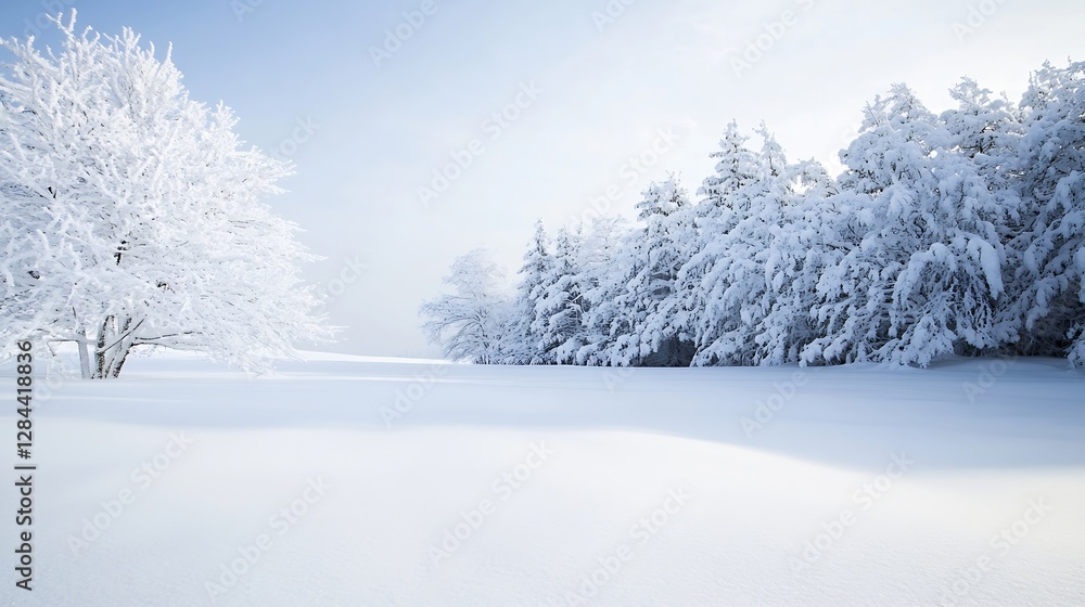 Poster Snowcovered landscape with frosted trees creating a winter wonderland atmosphere : Generative AI