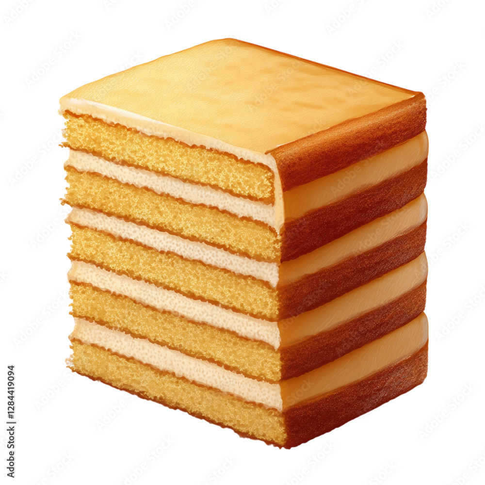 Poster stack of golden sliced moist butter cake isolated on transparent background