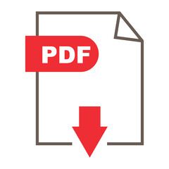 PDF file icon with a downward arrow and the word PDF in bold, symbolizing the downloading and sharing of documents
