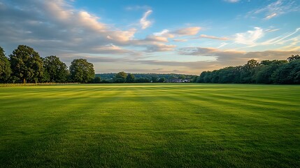 Bowling green view of the field with twilight sky