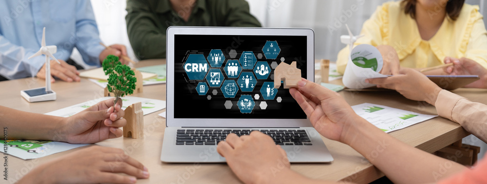 Poster customer relationship management system on brisk computer for crm business and enterprise