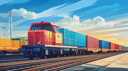 Obraz premium Global business of Container Cargo freight train for Business logistics concept, Air cargo trucking, Rail transportation and maritime shipping, Online goods orders worldwide. Container truck in ship