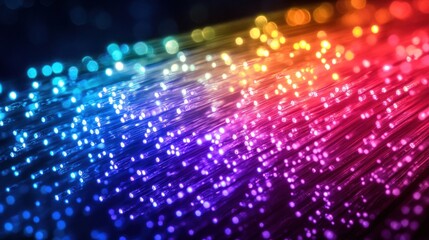 Obraz premium Colorful fiber optic cables glowing in the dark