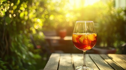Moderate drinking with a glass of sangria at a sunlit garden terrace. Featuring relaxation and balance