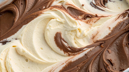 Surface of chocolate and vanilla ice cream. Ice cream texture background. top view.