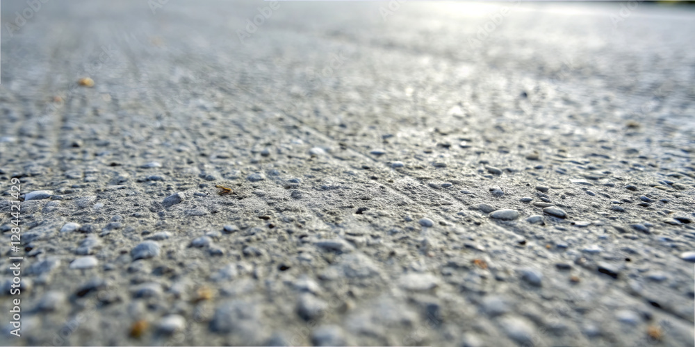 Poster close-up view of a concrete pavement features intricate textures and small stones glinting in the wa