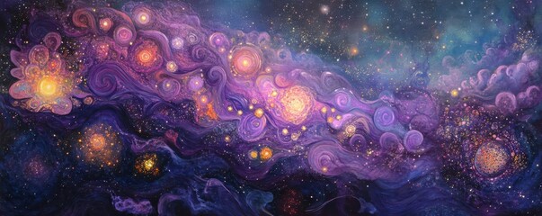 Fototapeta premium Colorful cosmic nebula with stars and spirals in deep space art