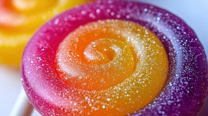 Obraz premium Close-up of colorful swirl lollipops on white surface