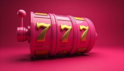 3d pink slot machine with gold 777 in casino vibes, luck