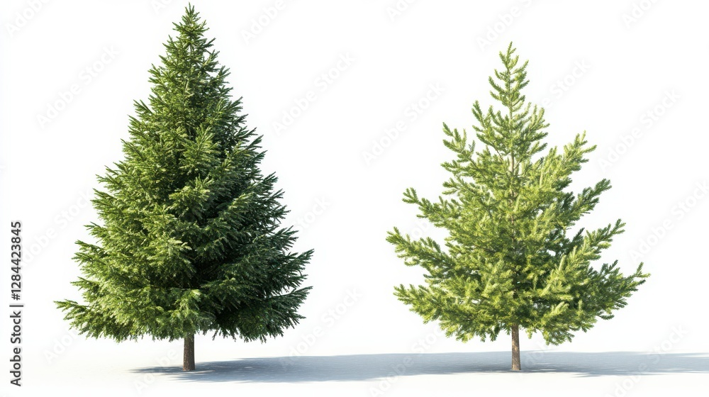 Poster comparison of two different coniferous trees on white background