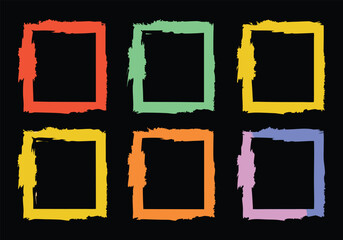 Colorful Grunge Brush Frame Collection – Abstract Painted Borders on Black