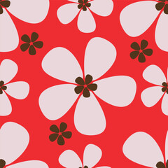 Abstract seamless pattern with hand drawn vintage groovy daisy flowers.
