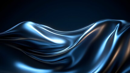 Flowing Blue Silk Fabric Creating Elegant Waves in Soft Ambient Light