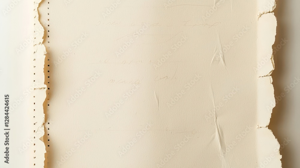 Poster blank textured notebook paper with jagged edges on a light background.