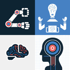 vector Artificial Intelligence model Robot  with ai info-graph design help in business
