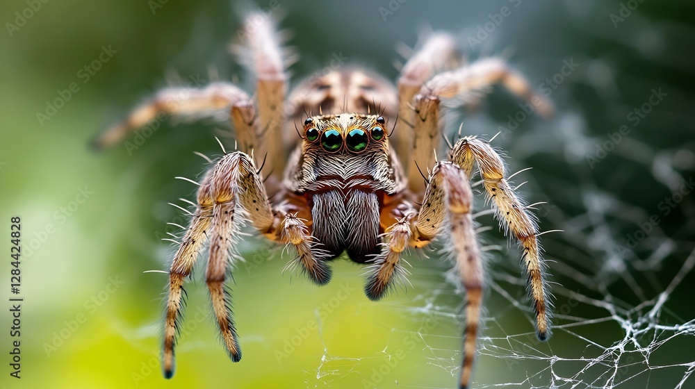 Poster CloseUp of a Beautiful Spider on Its Web in Nature Captured with High Detail : Generative AI