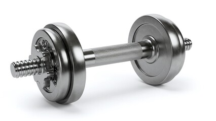 Single Silver Dumbbell Isolated on White Background