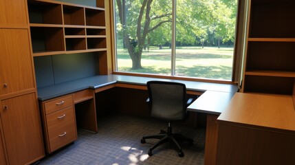 Fototapeta premium Quiet Office Space with Desk and Chair for Focus and Concentration Tips