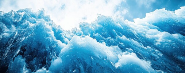 Majestic blue icebergs against a cloudy sky in polar landscape