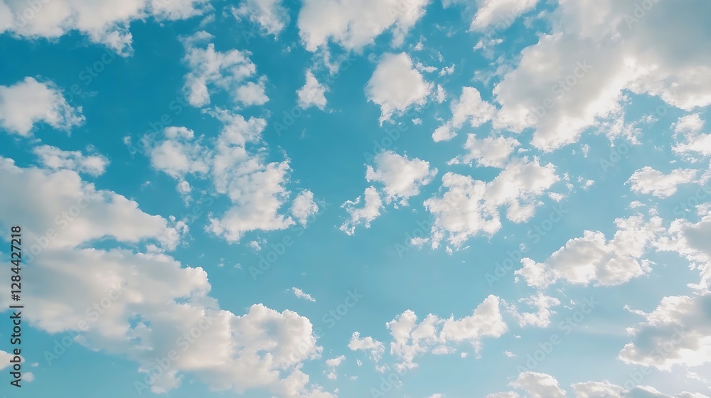 Poster vast blue sky with fluffy white clouds showcasing the serenity of a clear day : generative ai