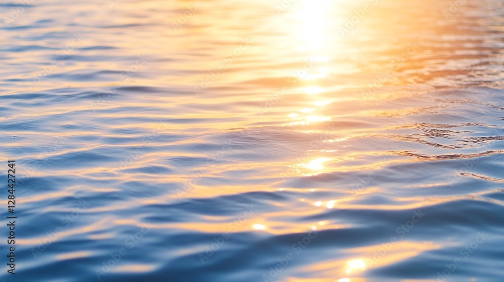 Aufkleber Gentle rippling water surface at sunset with warm glowing reflections and dynamic textures : Generative AI