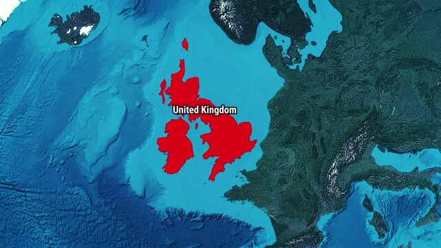 United Kingdom region map animation, UK map animation video in 4K, 3d animation of United Kingdom map, abstract blue background