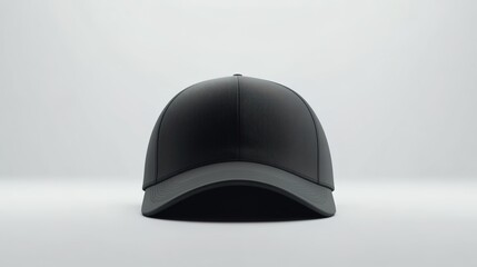 Black baseball cap, solid color, front view, white background