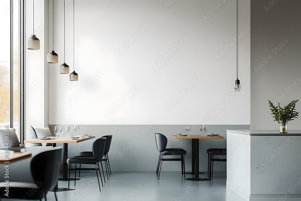 Poster modern dining area with empty white wall for mockup or interior design display. 3d rendering