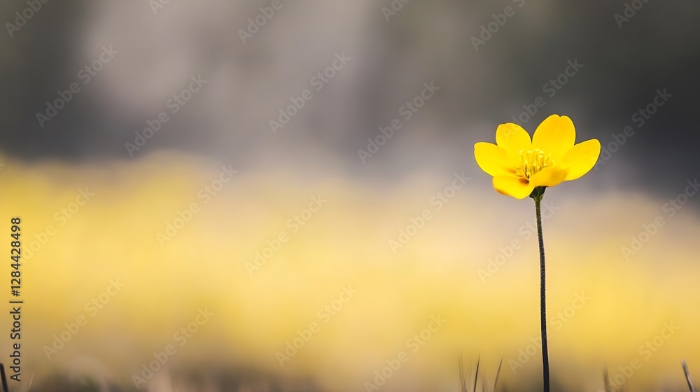 Poster single bright yellow flower standing tall against a blurred field of yellow in the background : gene