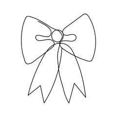 Ribbon bow gift in Minimalist Design. One line elements for print, banner, card, brochure. Vector illustration