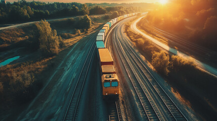 Global business of Container Cargo freight train for Business logistics concept, Air cargo trucking, Rail transportation and maritime shipping, Online goods orders worldwide. Container truck in ship