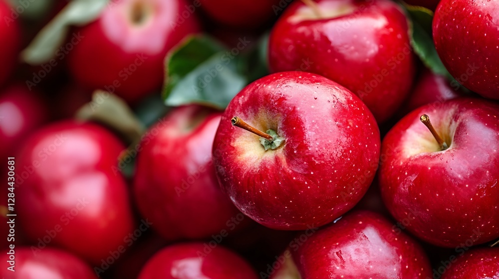 Poster Fresh and Glossy Red Apples Piled Together in a Market Display Highlighting Healthy Choices : Generative AI