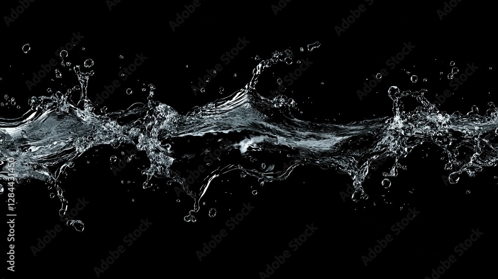Poster dynamic water splash isolated on black background with high-speed motion
