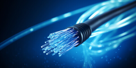 network cable on blue background Fiber Optic Cable Closeup