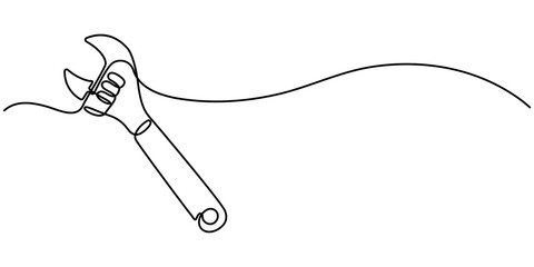 Service Single Line Icon, Black and white cartoon wrench images for children This is a vector illustration for preschool and home training for parents and teachers, Adjustable wrench icon on. 