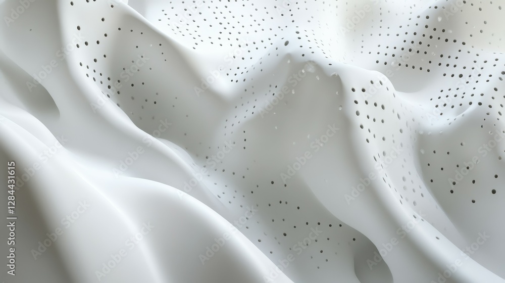 Poster abstract white fabric with perforated surface design and dynamic textures