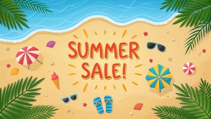 Summer sale promotion on beach essentials coastal setting digital clearance offer relaxing atmosphere