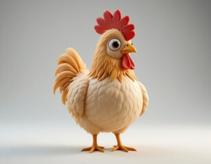 Fototapeta premium Cartoon Chicken Illustration Standing on White Background with Detailed Texture