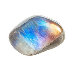 A Smooth Polished Moonstone with Multiple Rainbow Moons Isolated on Transparent Background