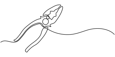 Continuous one line drawing of pliers- engineer equipment. pliers in single line draw illustration. Editable stroke, pliers continuous line art drawing, Pliers in one continuous line drawing. 