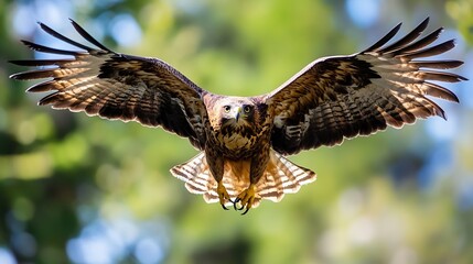 Obraz premium Majestic hawk soaring through the sky capturing the power of nature in stunning detail : Generative AI