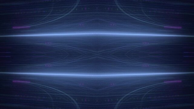 leuchtende Lichtpunkte bewegen sich langsam Richtung Zentrum, digitaler Datentransfer, Internet, Energie, Datenfluss, Geschwindigkeit, Wandel, Austausch, Algorithmus, blau