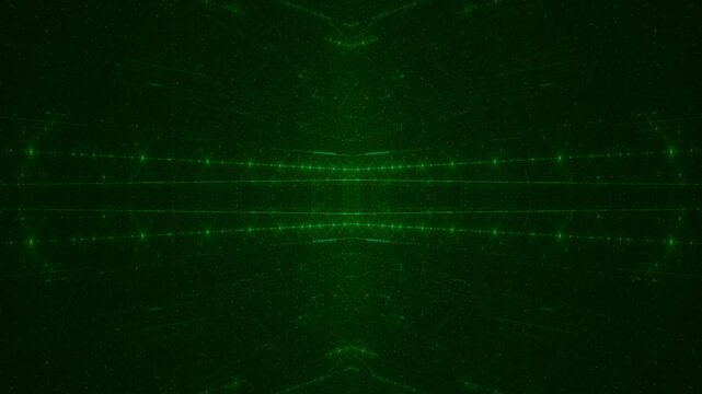 leuchtende Lichtpunkte bewegen sich langsam Richtung Zentrum, digitaler Datentransfer, Internet, Energie, Datenfluss, Geschwindigkeit, Wandel, Austausch, Algorithmus, gr&uuml;n