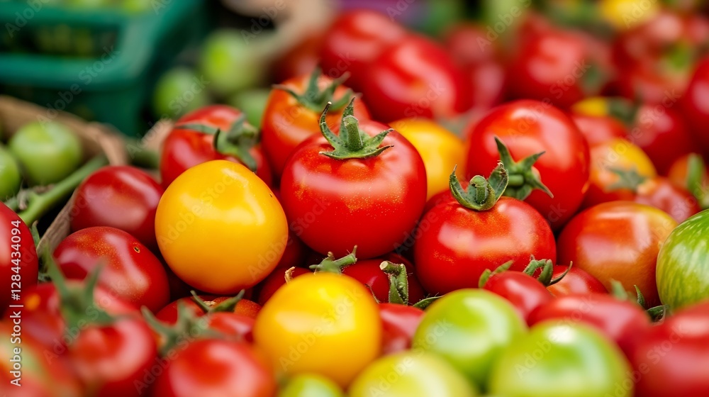 Aufkleber fresh and colorful display of ripe tomatoes at vibrant marketplace : generative ai