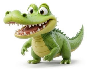 Fototapeta premium Cartoon Crocodile Character Standing with Open Mouth Isolated on White Background