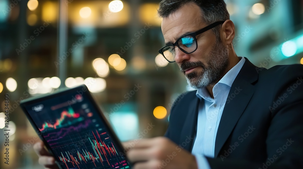 Leinwandbilder focused businessman analyzing financial data on a tablet device in a modern environment : generative