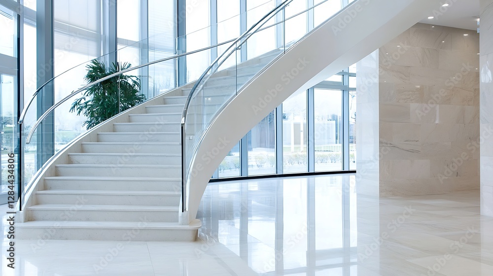Poster modern architectural design featuring a beautiful spiral staircase in a bright office space : genera